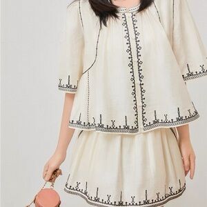 Isabel Marant Embroidered Cream Top & Bottom Two Piece Set